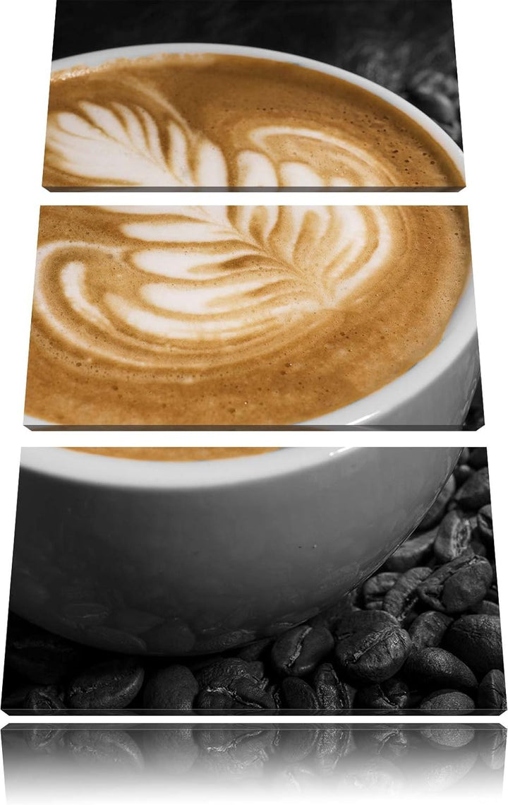 Pixxprint kratives Dekor auf frischem Kaffee 3-Teiler Leinwandbild 120x80 Bild auf Leinwand