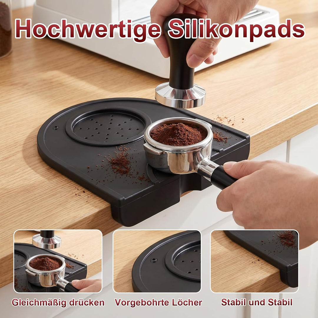 Abklopfbehälter für Siebträger Set, 6PCS Kaffeesatz Abschlagbehälter mit Tampermatte, Kaffeestampfer