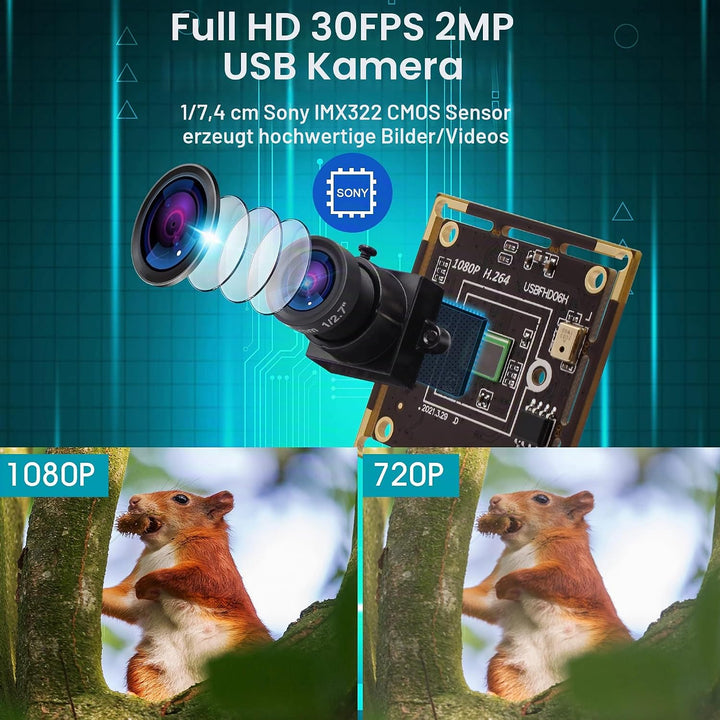 ELP Kamera 1080P Webcam H.264 Low Light USB Camera Mini Kamera Modul (3.6mm Objektiv USB Kamera Modu