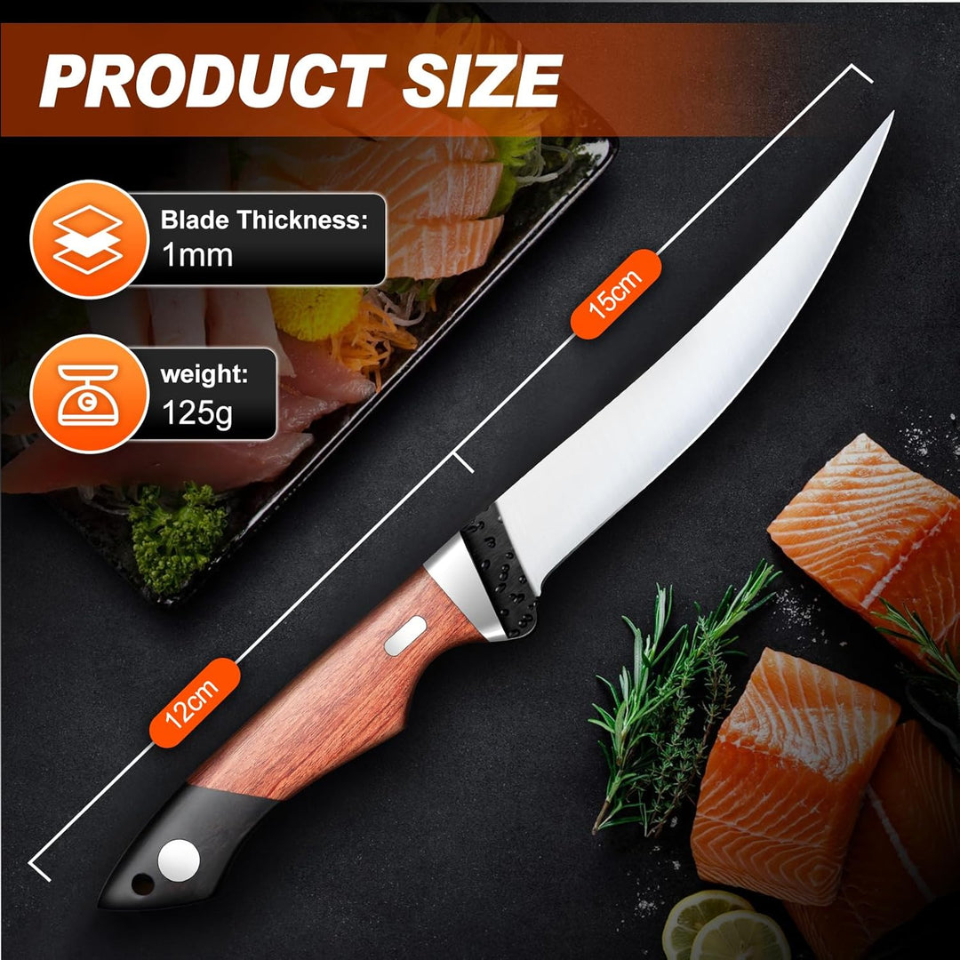 PURPLEBIRD Filetiermesser für Fisch 15 CM mit Scheide, 440C Edelstahl Fischmesser zum Schneiden von