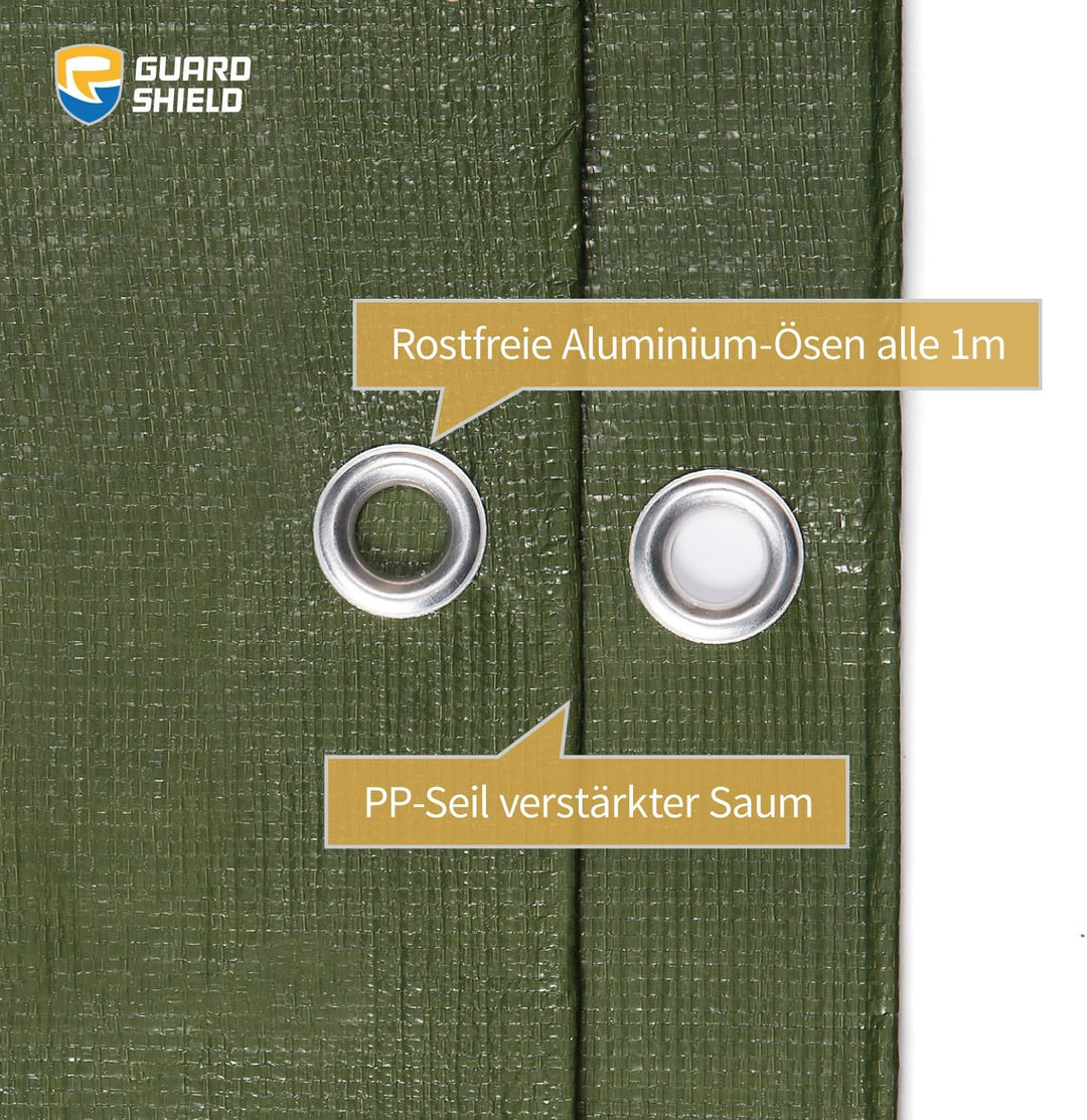 GUARD SHIELD Abdeckplane mit Ösen Wasserdicht 3m x 4m Grün Plane 160g/㎡ Schutzplane Allzweckplane, R