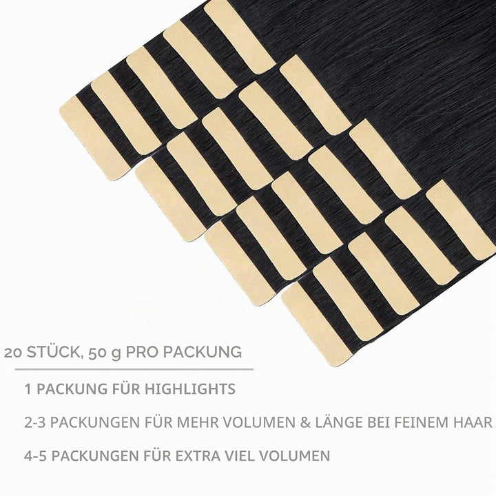 WENNALIFE Tape Extensions Echthaar, 20pcs 40g 30cm 12 Zoll Tief Schwarz Remy Invisible Tape Extensio