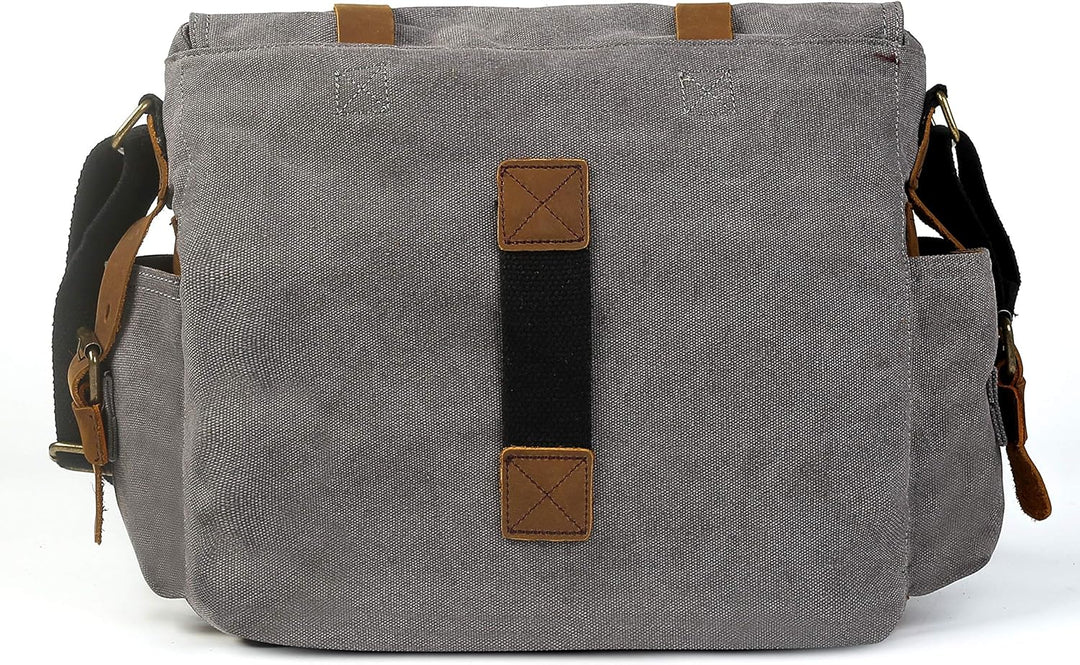 Sechunk Vintage Militär Leder Umhängetasche Canvas Laptop Tasche Retro Messenger Taschen Medium--15‘