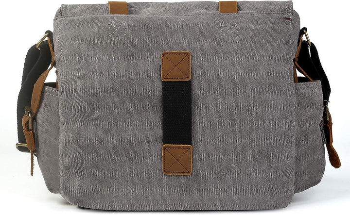 Sechunk Vintage Militär Leder Umhängetasche Canvas Laptop Tasche Retro Messenger Taschen Medium--15‘