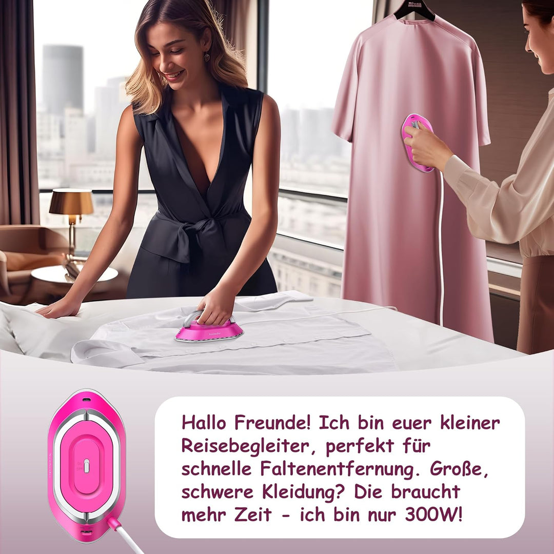 Newbealer Mini Reisebügeleisen mit umschaltbarer Spannung 220V/120V, Kompaktes Bügeleisen für Kleidu