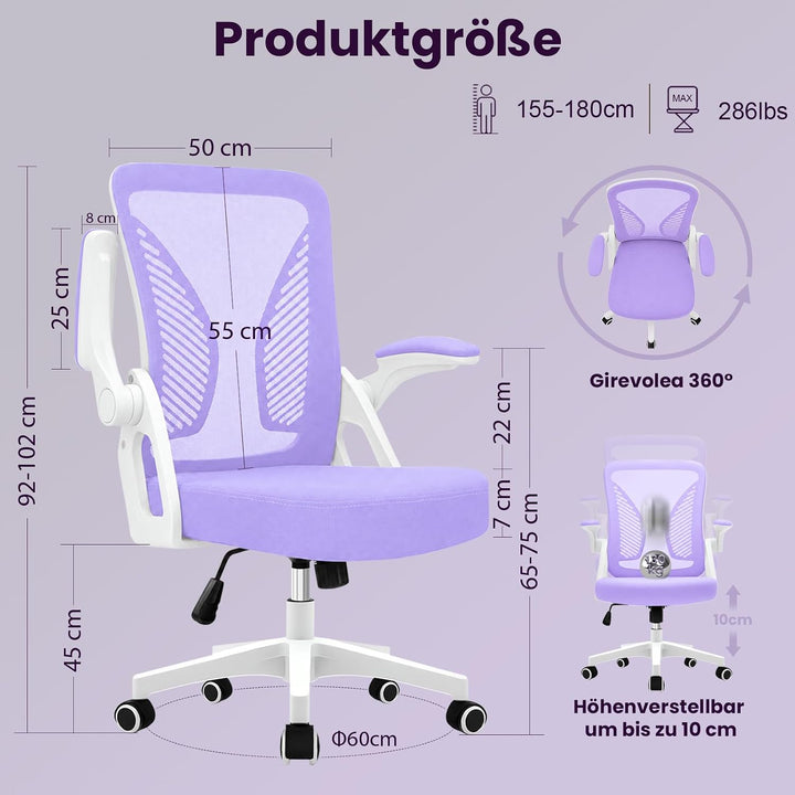 Ergonomischer Bürostuhl mit Mesh Rückenlehne, klappbaren Armlehnen und Wippfunktion, Schreibtischstu
