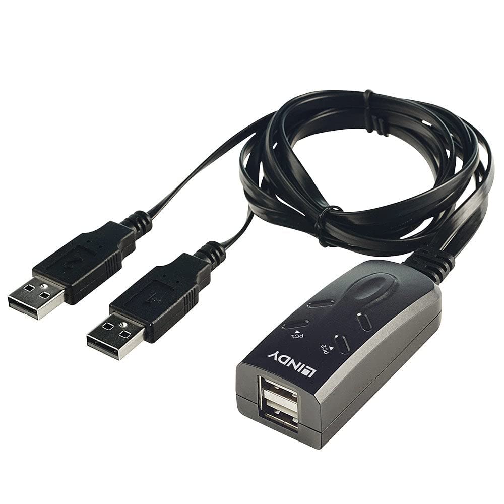LINDY 2 Port USB KM Switch, KM Tastatur & Maus Switch USB für 2 Rechner, KM Tastatur & Maus Switch U