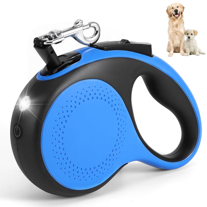 Hundeleine 5m, Blau 360° Verknotungsfreier Flexi Leine mit LED-Licht, Rollleinen für Hunde Einziehba