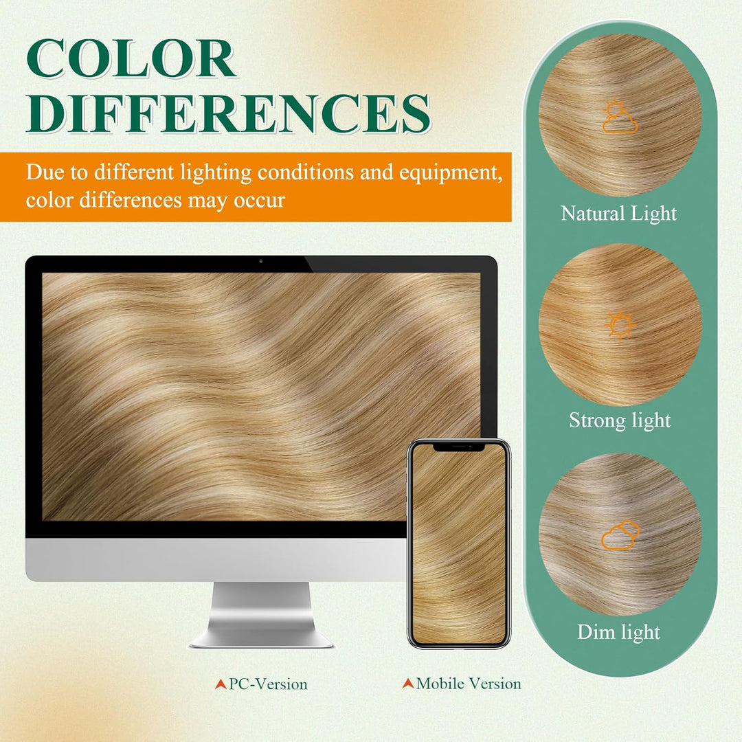 Easyouth Tape in Extensions Echthaar Blond Tape in Extensions Mittelbraun Mix Honigblond und Platinb
