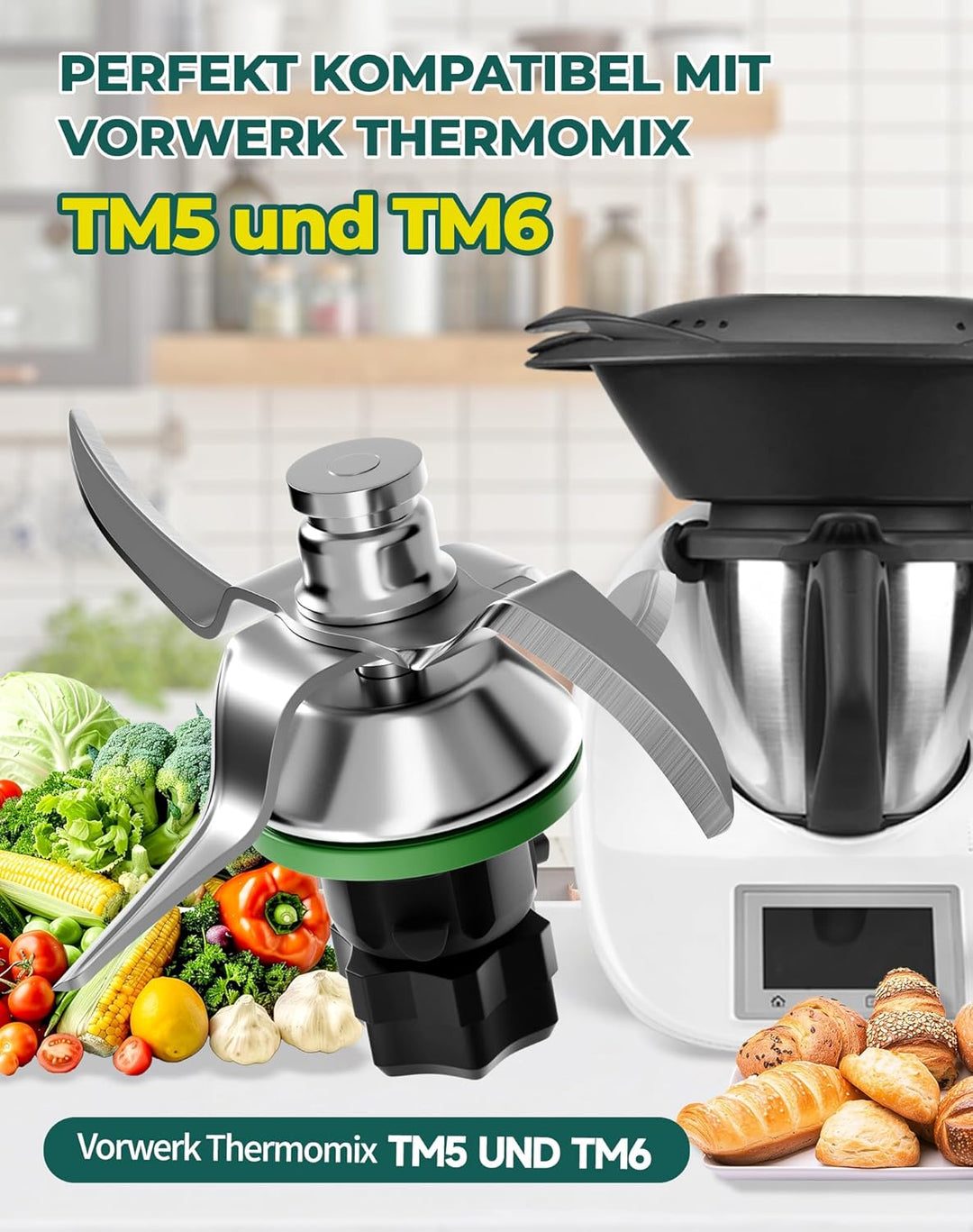 Ersatz-Mixmesser für Vorwerk Thermomix TM5 TM6 - Edelstahl Messer inkl. Dichtring, Kompatibel mit Th