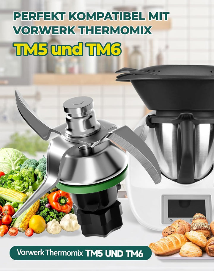 Ersatz-Mixmesser für Vorwerk Thermomix TM5 TM6 - Edelstahl Messer inkl. Dichtring, Kompatibel mit Th