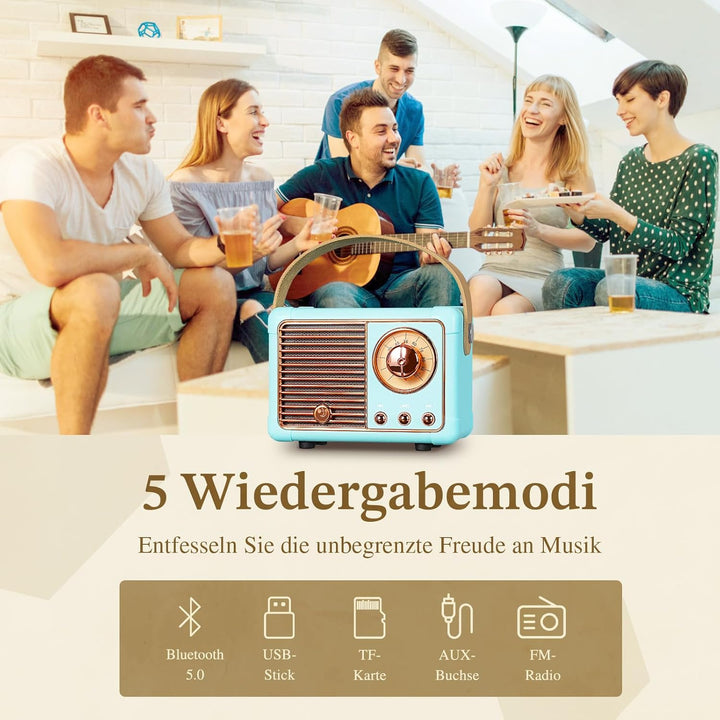 PRUNUS J-999 Mini Bluetooth Lautsprecher Mit Radio FM, Retro Wiederaufladbarer Speaker, Bluetooth 5.
