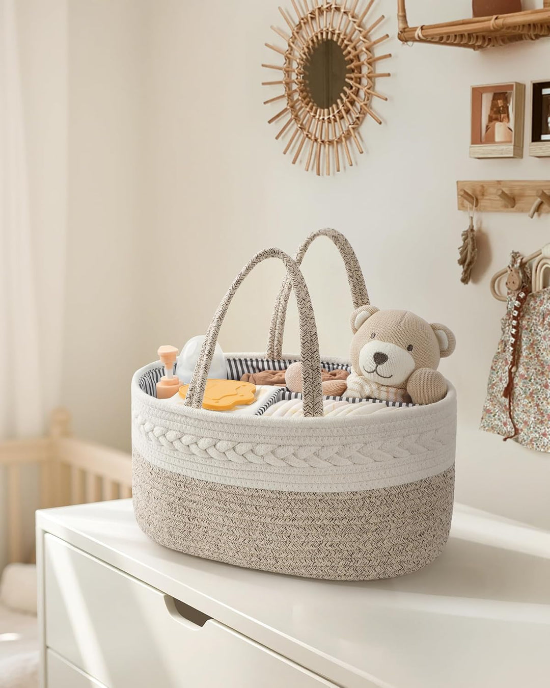 Maliton Wickeltisch Organizer，XL Baby Organizer Korb，Aufbewahrungskorb für den Wickeltisch，Windel Ca