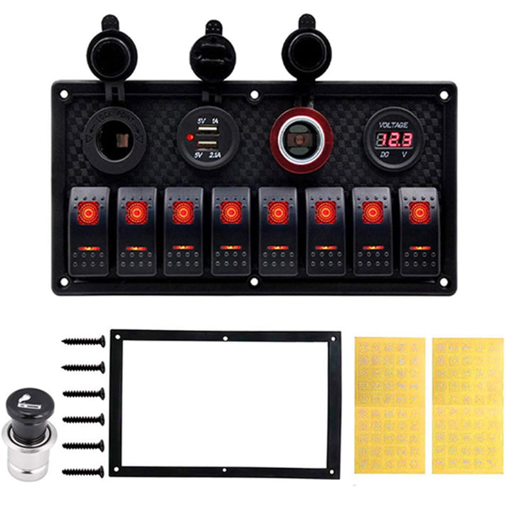 KAOLALI 12V/24V Schalter Panel Boot 8 Schaltern Kippschalter Panel Boote Zigarettenanzünder 12 V 3,1