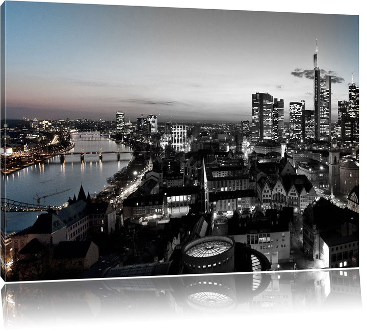 Frankfurter Skyline bei Sonnenuntergang schwarz/weiss Format: 100x70 auf Leinwand, XXL riesige Bilde