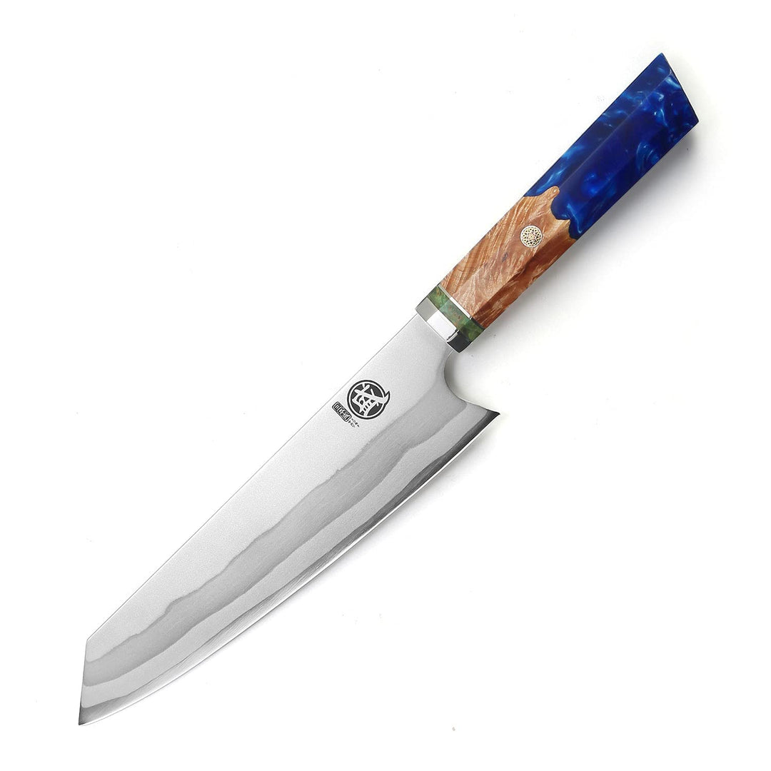 MITSUMOTO SAKARI 21 cm Kiritsuke Küchenmesser, Handgeschmiedetes Kochmesser | 7 Lagen 440C Damast Fl