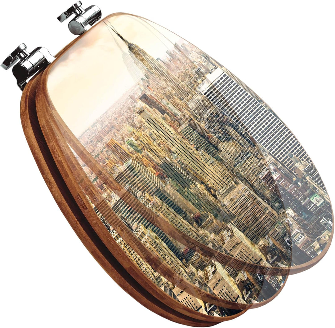 banjado® Design WC Sitz Bambus Absenkautomatik mit Motiv New York City/Toilettendeckel mit Absenkaut