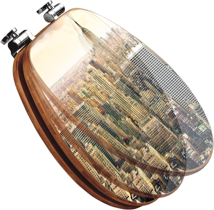 banjado® Design WC Sitz Bambus Absenkautomatik mit Motiv New York City/Toilettendeckel mit Absenkaut