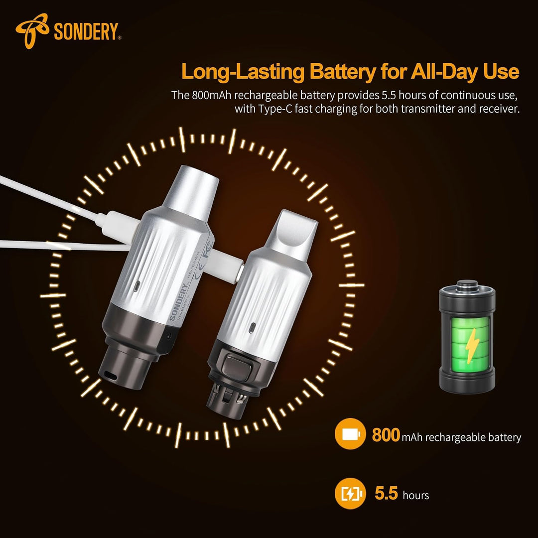 Sondery UHF Wireless XLR Sender und Empfänger Wiederaufladbar 7 Kanäle für dynamische Moving Coil Mi