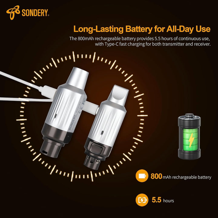 Sondery UHF Wireless XLR Sender und Empfänger Wiederaufladbar 7 Kanäle für dynamische Moving Coil Mi