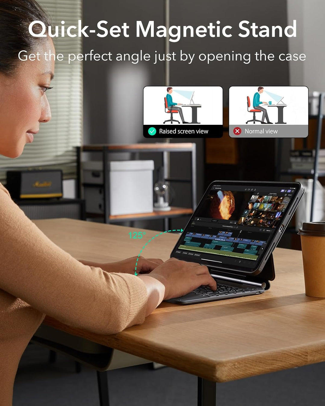 ESR iPad Pro 11 Zoll (M4 2024) Hülle mit Tastatur, Tastaturhülle mit einzustellendem Magnetständer,