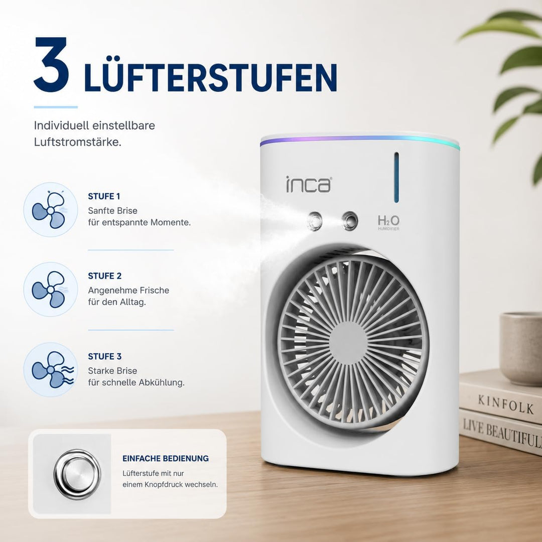 İnca Tischventilator mit Wasserkühlung & Sprühnebel IMF-10B USB Akku Ventilator tragbar & leise mit