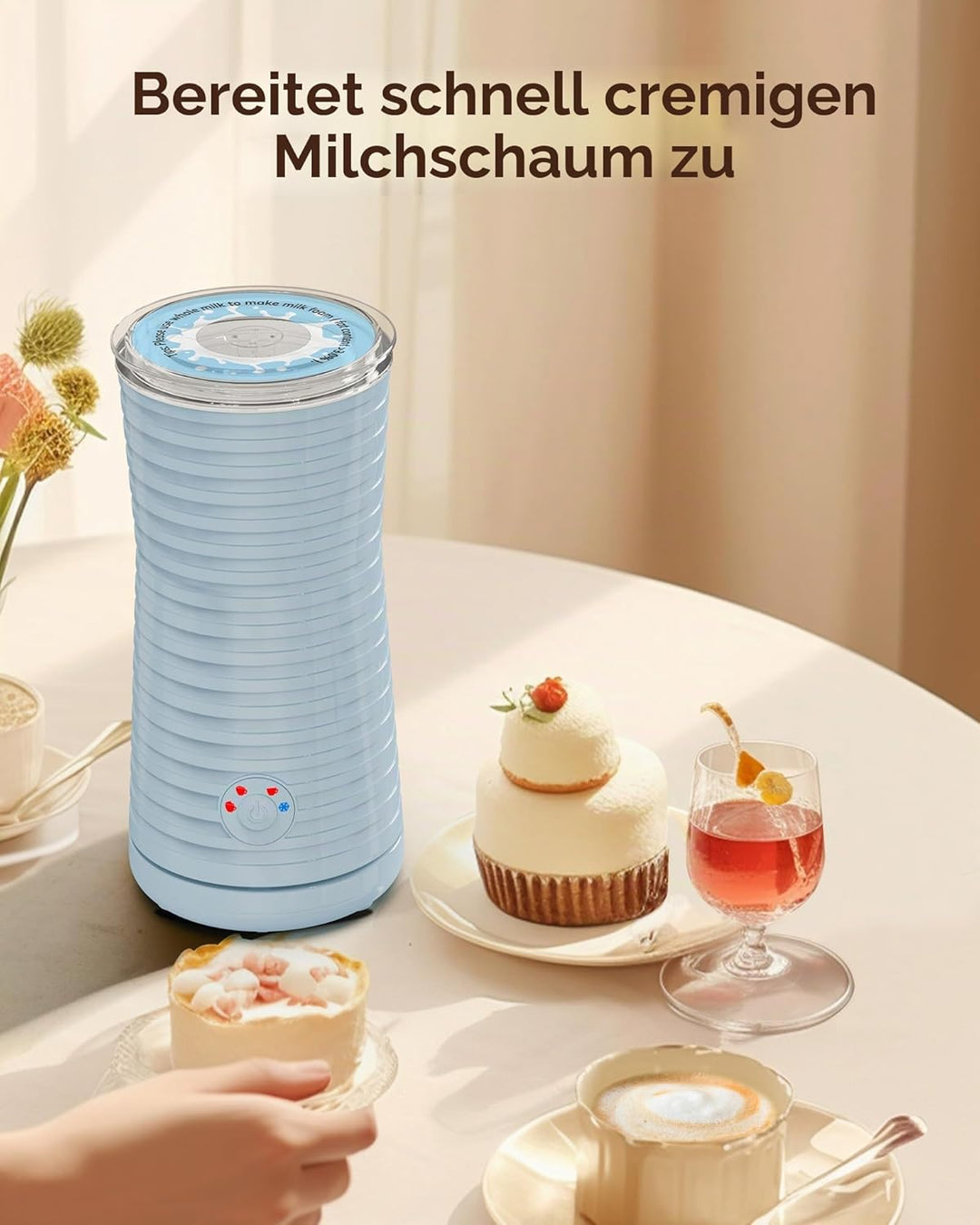 Morpilot Milchaufschäumer Elektrisch, Automatischer Milchaufschäumer 4 in 1, Geeignet für Heissen un