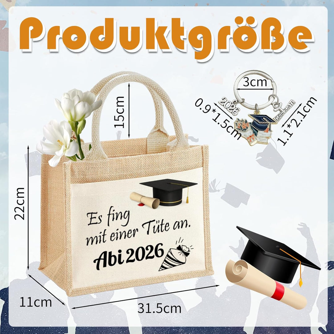 Abitur Geschenke 2026 Set: Jutebeutel & Glücksbringer – Abi 2026 Deko für Mädchen – Nachhaltige Jute