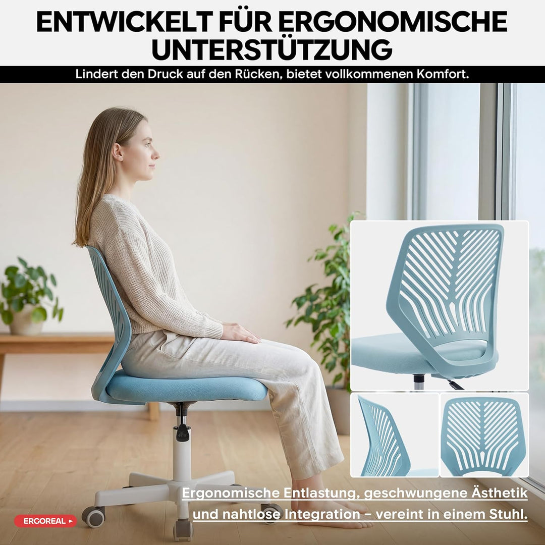 25W01 Ergonomischer Bürostuhl ohne Armlehne, Bürostuhl mit Rollen & Höhenverstellung, Bürostuhl Cozy