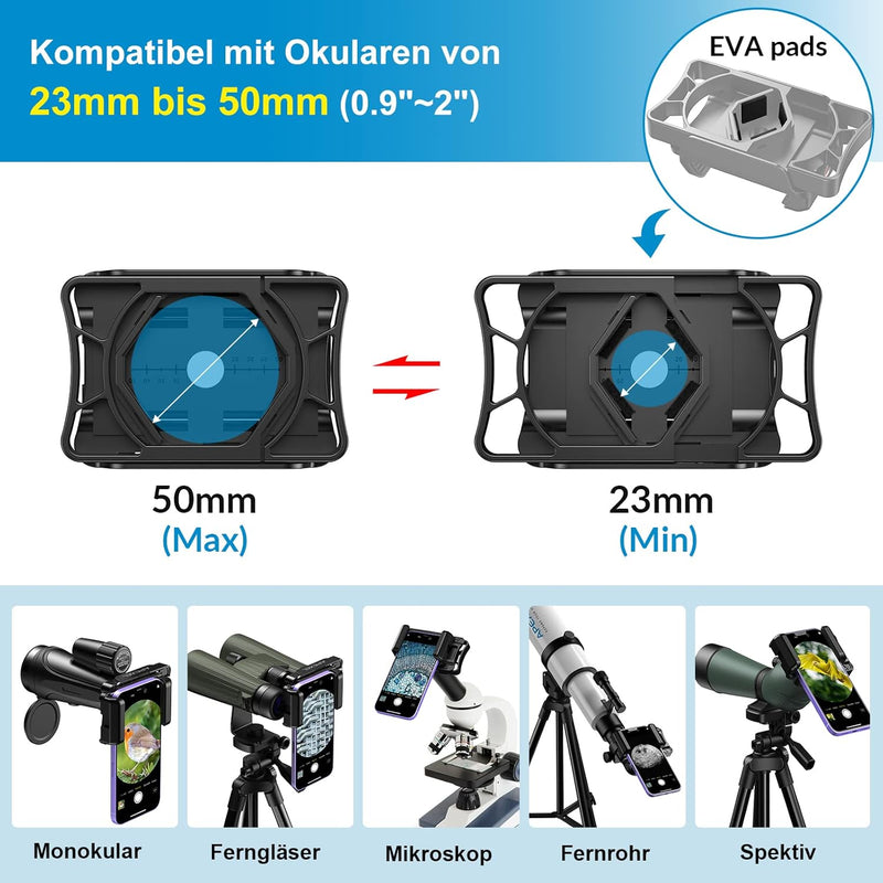 APEXEL Universal Spektiv Handy Adapter,Kompatibel mit Fernglas Binokulares Monokular Spektiv und Mik