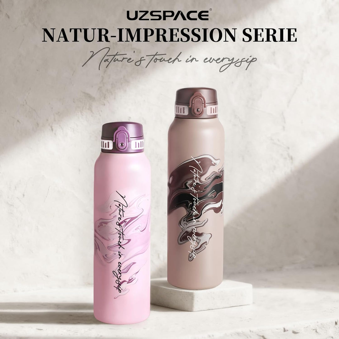 UZSPACE Edelstahl Trinkflasche 1l (970ml), Isolierte Thermosflasche mit 1-Klick-Öffnung, 100% Auslau