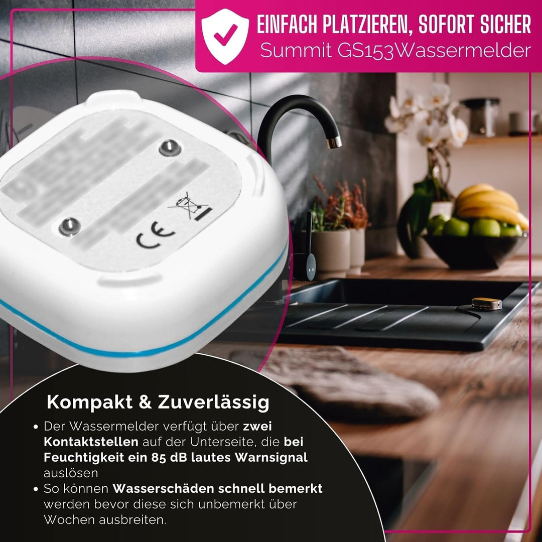 3er Set GS153 Wassermelder mit Batterie 60x60x24,2 mm | Wassersensor mit 85dB Alarm | Wasseralarm Me