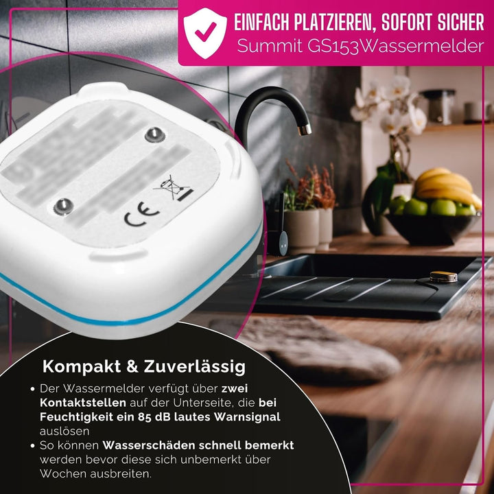3er Set GS153 Wassermelder mit Batterie 60x60x24,2 mm | Wassersensor mit 85dB Alarm | Wasseralarm Me