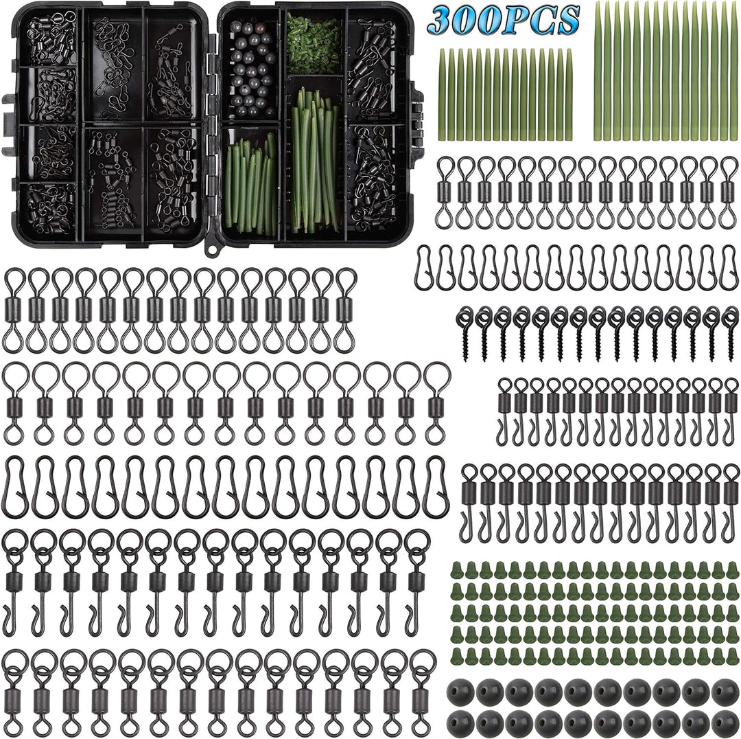 300stk Karpfen Angelwirbel Snaps Kit Mattschwarze Schnellwechsel Rollender Wirbel Speed Links Anti-T