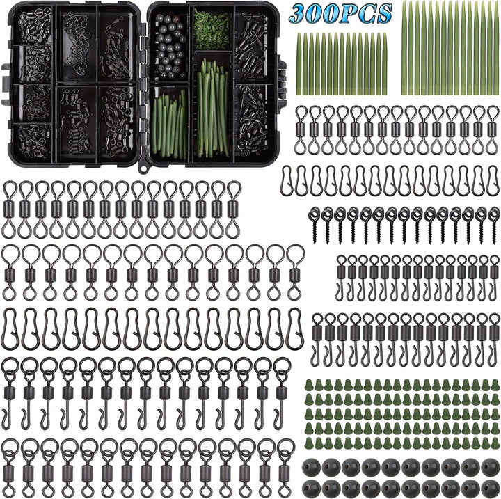300stk Karpfen Angelwirbel Snaps Kit Mattschwarze Schnellwechsel Rollender Wirbel Speed Links Anti-T