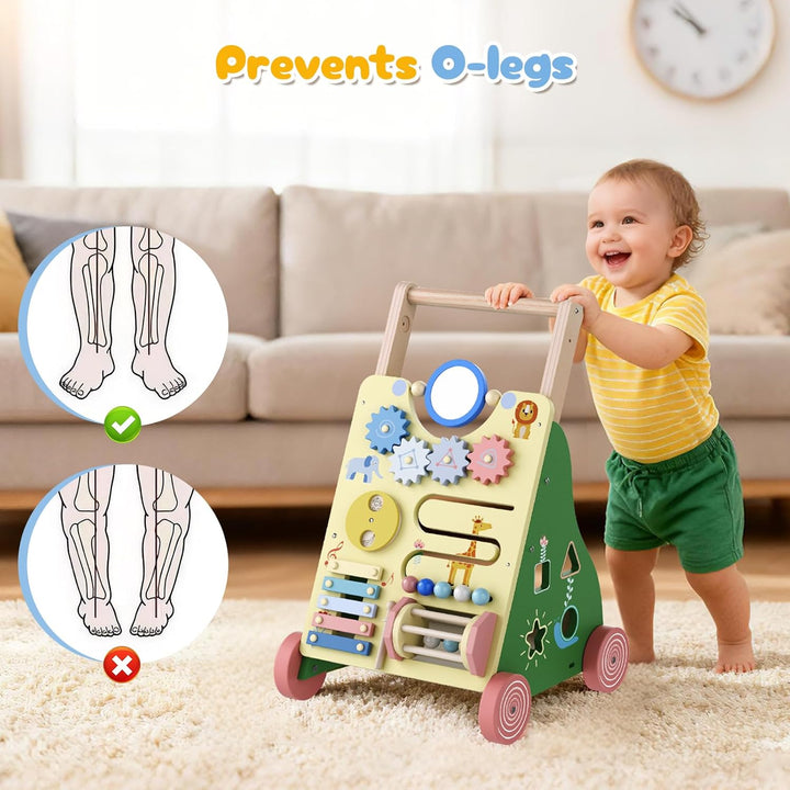 Lauflernwagen Holz, 10 in 1 Montessori Spielzeug Multifunktion,Einstellbar Baby Walker mit Activity