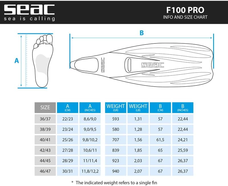 SEAC Unisex Tauchen Flosse F-100 Pro Schwarz 44/45, Schwarz 44/45