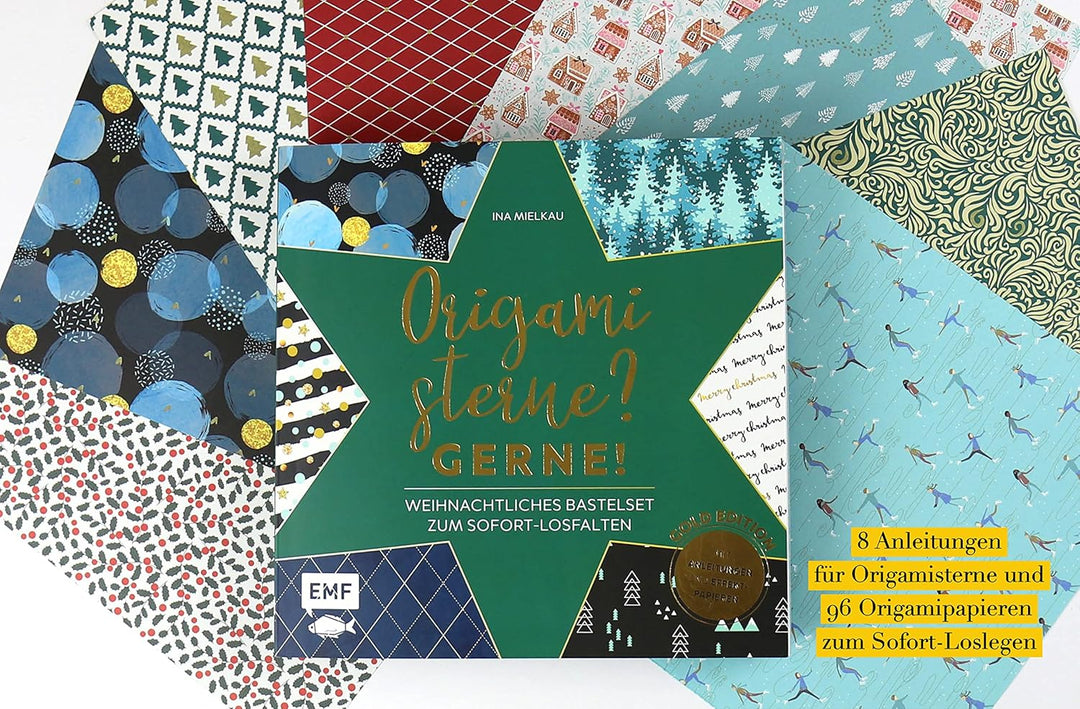Origamisterne? Gerne! – Gold Edition – Weihnachtliches Bastelset zum Sofort-Losfalten: Mit Anleitung
