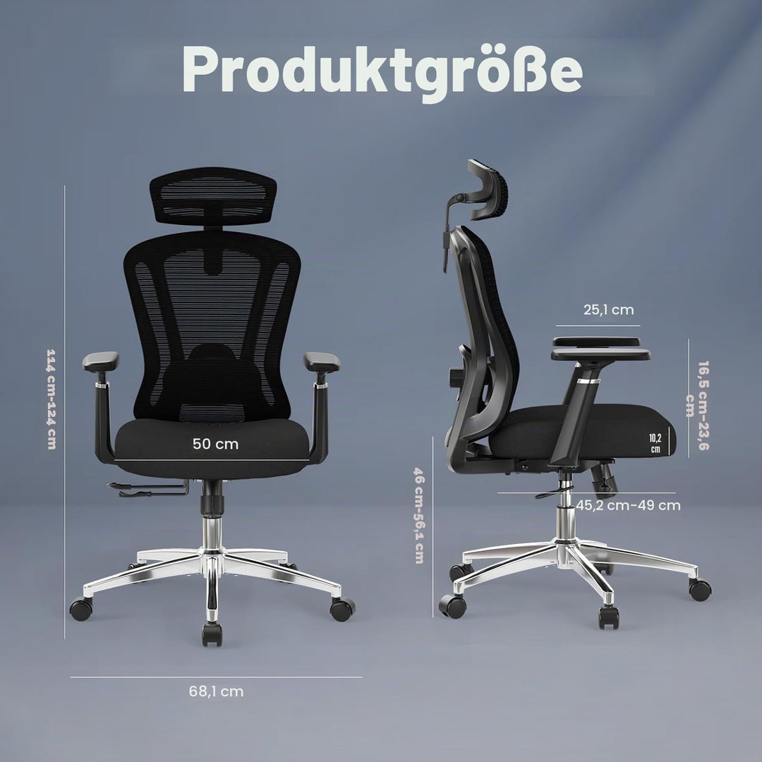Farini Ergonomischer Bürostuhl, Heimbüro, Netzstuhl mit Lendenwirbelstütze, 3D-Armlehnen und Verstel