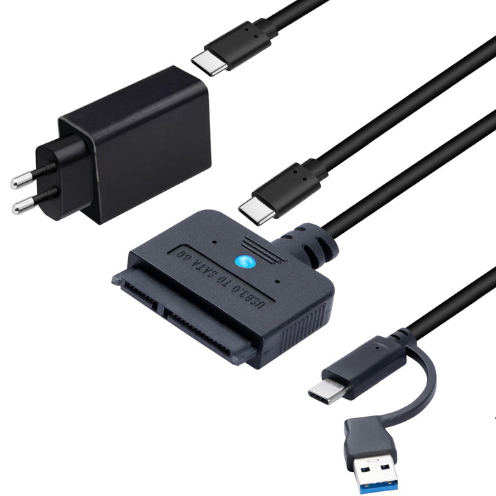 SATA USB Adapter mit 30-W Netzteil, 2-in-1 USB C/USB 3.0 auf SATA Festplatten Adapter für 2,5 3,5 Zo