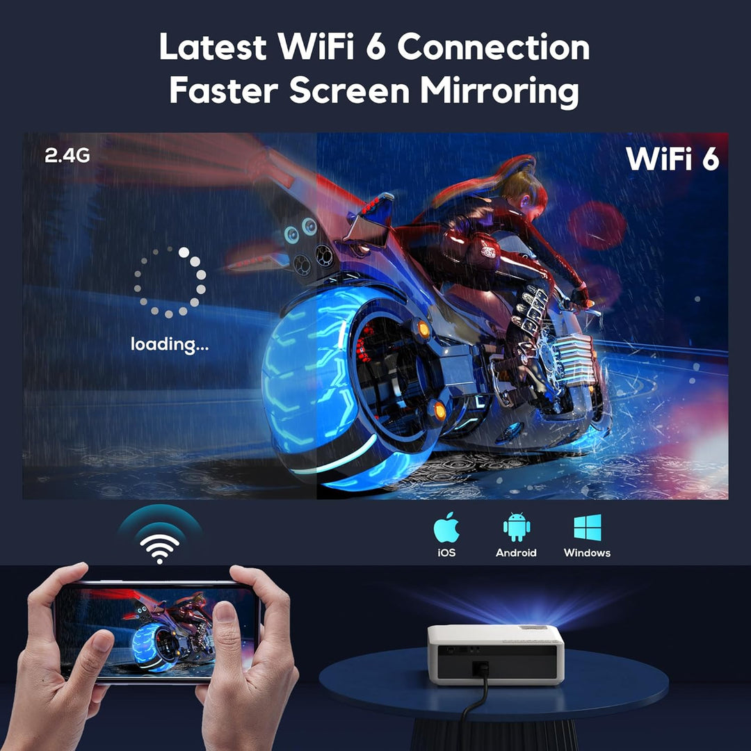 Beamer 4K, AKIYO O8 20000 Lumen WiFi6 Bluetooth5.2 Full HD 1080P Native, Beamer 4K Heimkino 300“ Dis