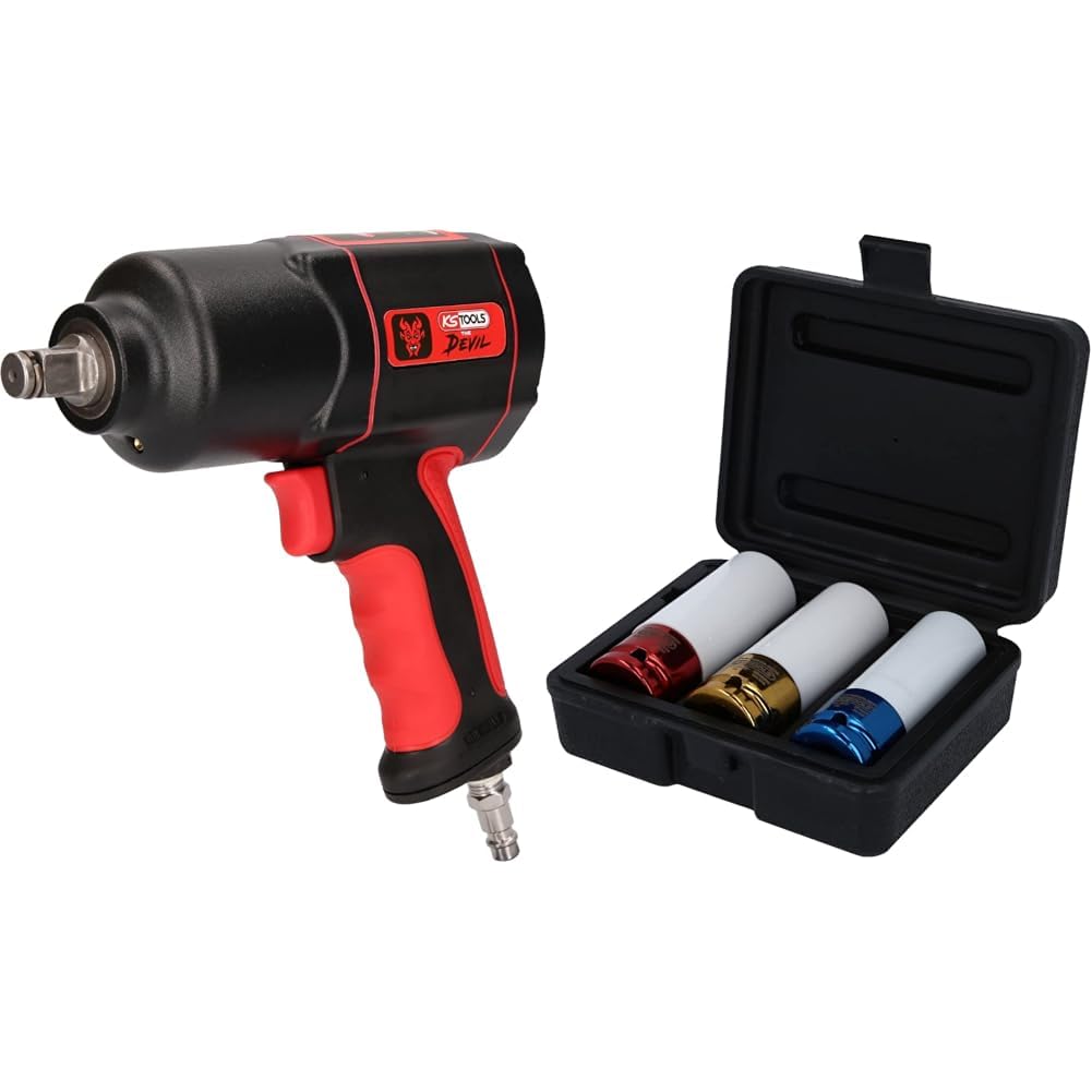 KS Tools 515.1200 THE DEVIL Hochleistungs-Druckluft-Schlagschrauber, Schwaz/Rot, 1/2 Zoll, max. Löse