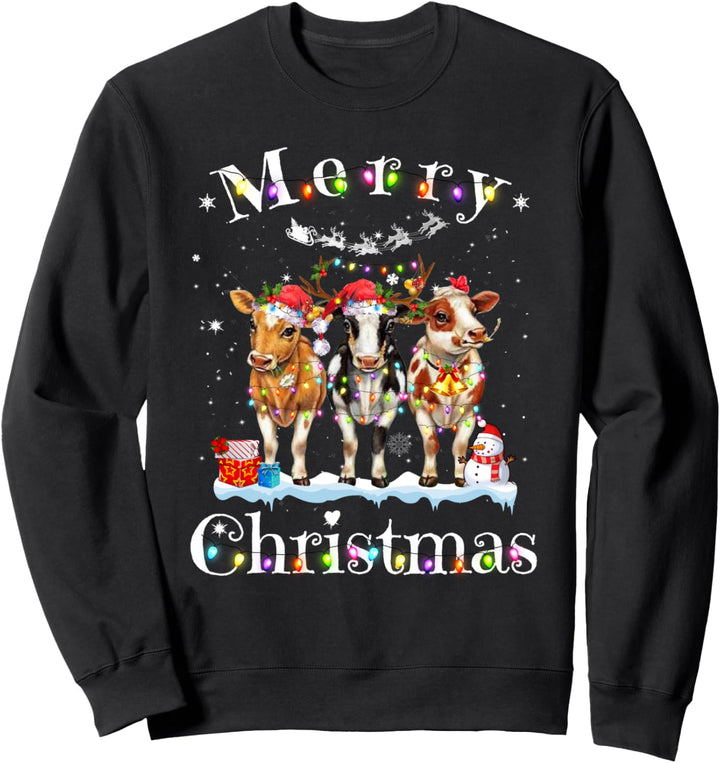 Kuh Rentier Hut Weihnachtsmann Weihnachtslichter Lustige Kuh Weihnachten Sweatshirt