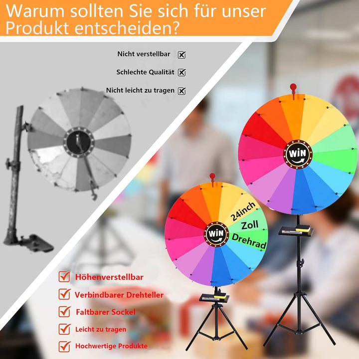 61 cm drehendes Preisrad, 14 Farben, drehbares Kritzelspiel mit löschbarem, verstellbar von 94 cm -