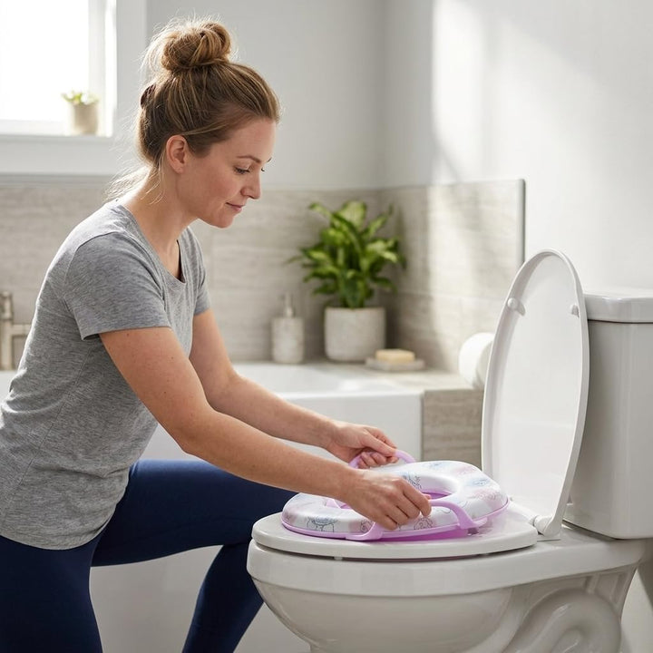 Tataway Soft Kindertoilette mit Griffen — Toilettenverkleinerer mit Disney-Stitch-Grafik — rutschfes