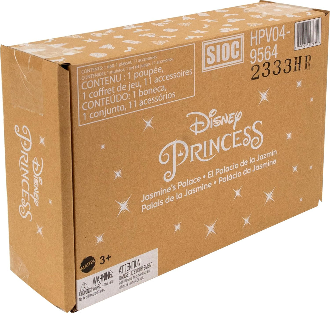 Mattel Disney Prinzessin-Spielzeug, Jasmins Stapelschloss Puppenhaus-Spielset mit kleiner Puppe, 2 F