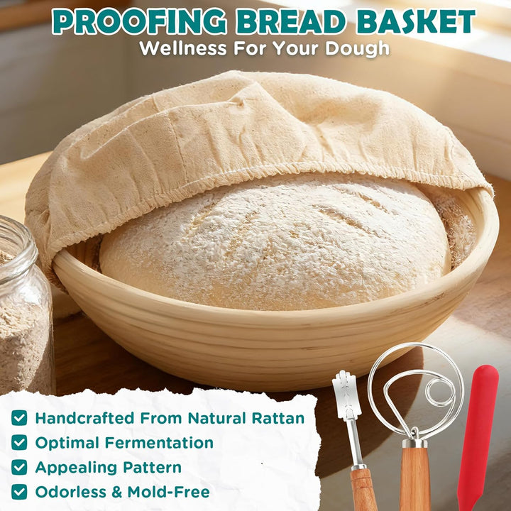 NZQXJXZ Gusseisen Topf Brot Backen, 26cm Emaille Schmortopf mit Deckel Brotbackform mit Banneton Bro