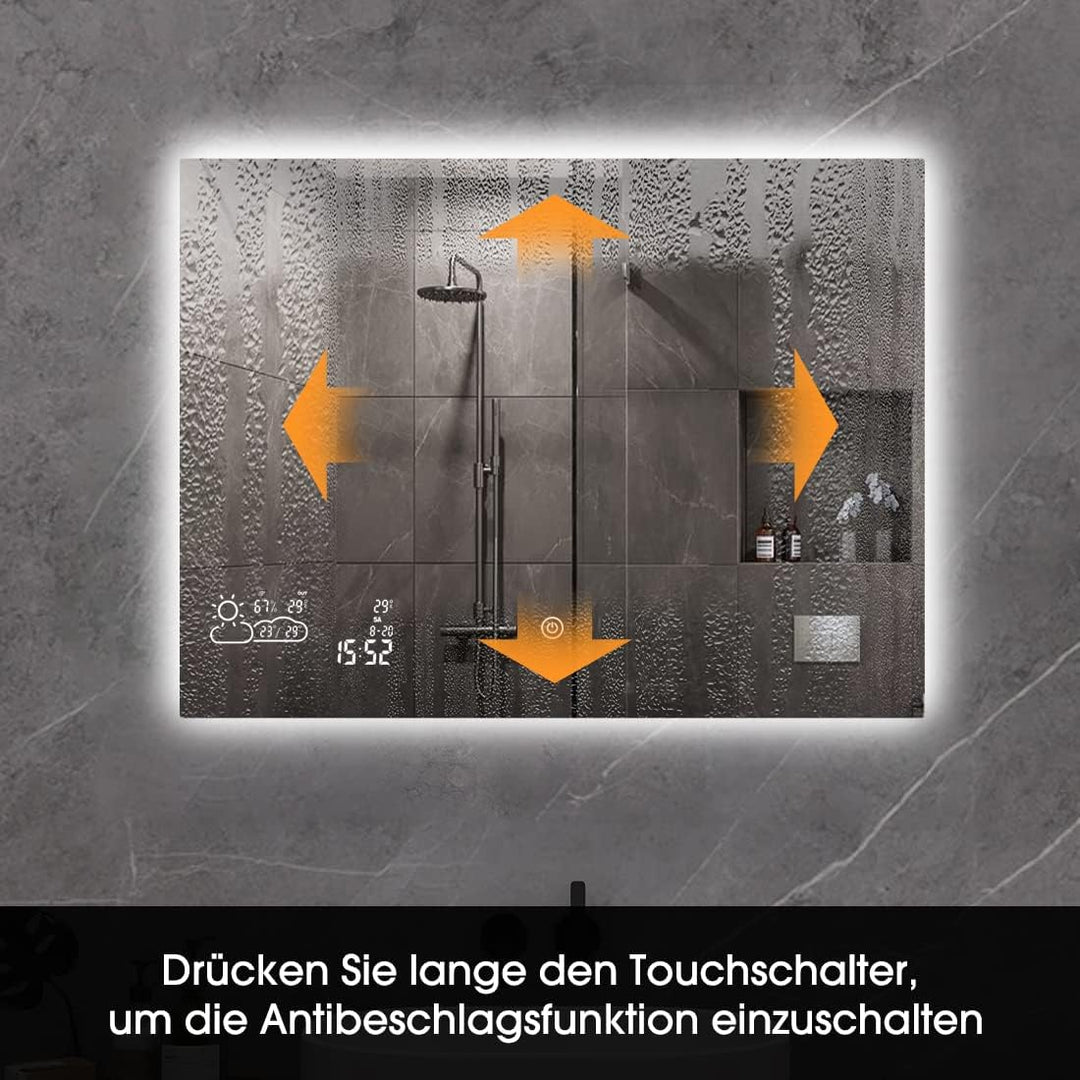 byecold Badspiegel mit LED Beleuchtung 80x60CM, Badezimmerspiegel Antibeschlag, Bad Spiegel Wandspie