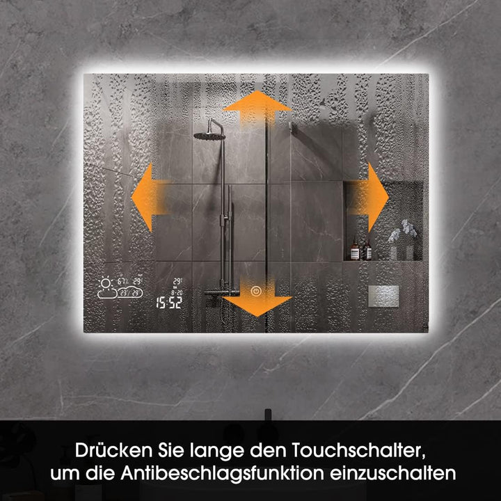 byecold Badspiegel mit LED Beleuchtung 80x60CM, Badezimmerspiegel Antibeschlag, Bad Spiegel Wandspie