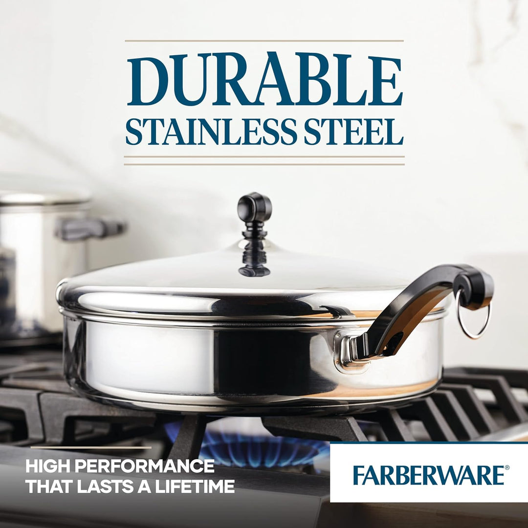 Farberware Klassische Sautepfanne/Bratpfanne/Bratpfanne mit Deckel und Helfergriff, 4,5 Quart, Silbe
